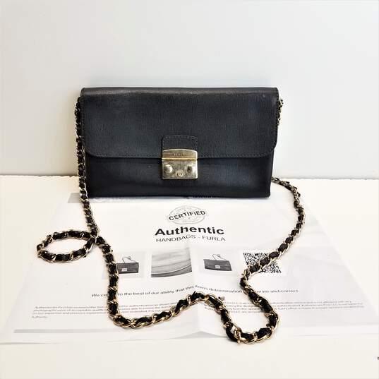 Buy the Black Leather Chain Crossbody--Authenticated GoodwillFinds