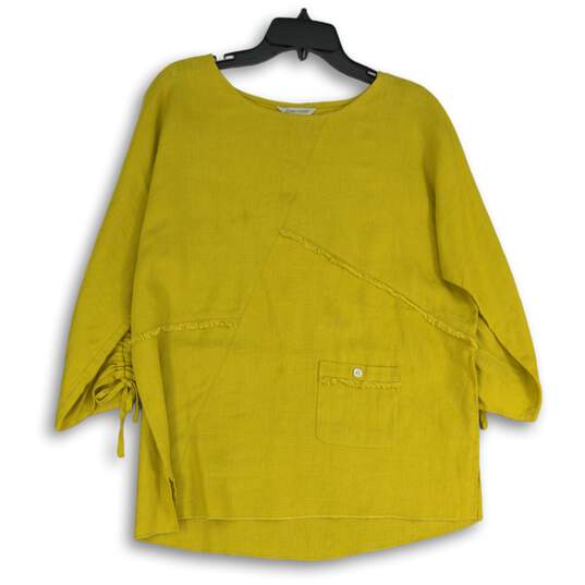 John Mark Womens Yellow Round Neck 3/4 Sleeve Tunic Blouse Top Size Small image number 1