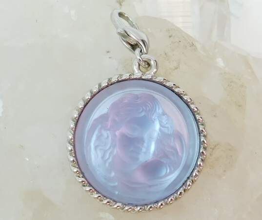 Kirks Folly Lavender Glass Carved Angel Silver Tone Charm Pendant 13.7g image number 4
