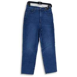 NWT Express Womens Blue Denim Medium Wash Super High Rise Mom Jeans Size 10R