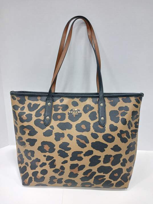 Authentic COACH Leather Leopard Print City Tote Bag Purse Travel image number 3