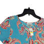 NWT Womens Blue Pink Paisley Short Sleeve Round Neck Blouse Top Size Medium image number 3