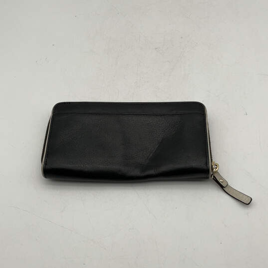 Womens Black White Leather Inner Pockets Card Holder Zip-Around Wallet image number 2