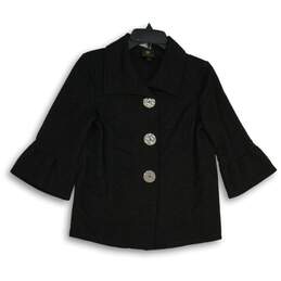 JM Collection Womens Black Textured Bell Sleeve Button Front Jacket Size XS