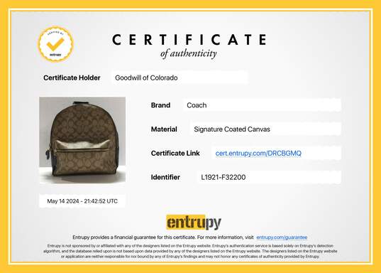 Authenticated Women's Coach Charlie Coated Signature Backpack image number 1