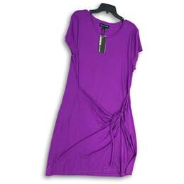 NWT DKNY Jeans Womens Purple Front Knotted Short Sleeve Midi T-Shirt Dress XL