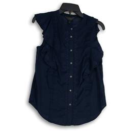 J.Crew Womens Blue Embroidered Flutter Sleeve Button Front Blouse Top Size 2