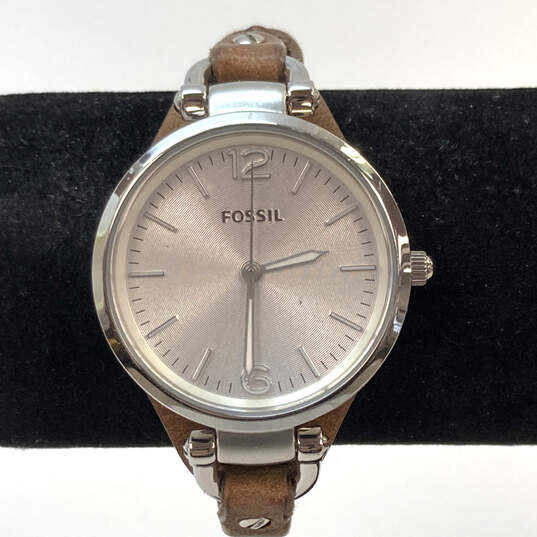 Designer Fossil ES-3060 Round Dial Brown Adjustable Band Analog Wristwatch image number 1