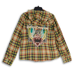 NWT Womens Multicolor Plaid Long Sleeve Hooded Button-Up Shirt Size L alternative image