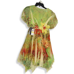 Womens Green Floral Short Sleeve V-Neck Regular Fit Mini Dress Size Small alternative image
