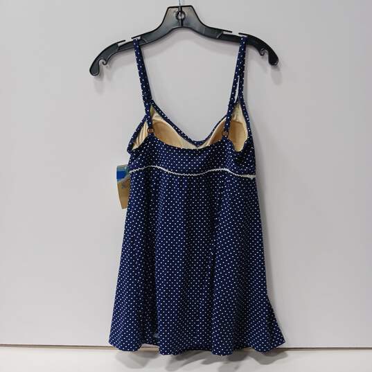LE Cove Navy Blue White Polka Dot On Piece Swim Dress Swimsuit Size 12 NWT image number 2
