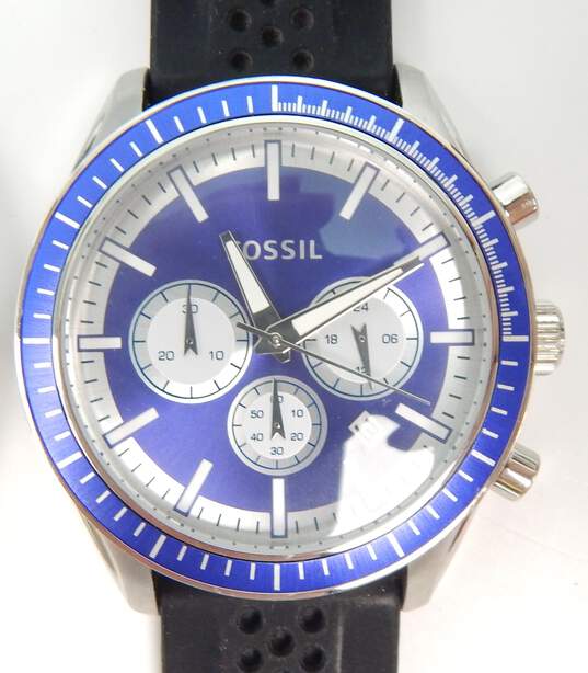 Fossil FS-4572 & BQ-1262 Chronograph Black Silicon Band Watches image number 5