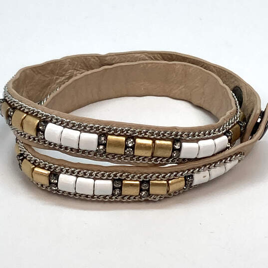 Designer Stella & Dot Two-Tone Rhinestone Leather Adjustable Wrap Bracelet image number 2