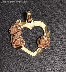 12.91/14.04K Yellow Gold w Rose Gold Flowers Heart Pendant No Stone