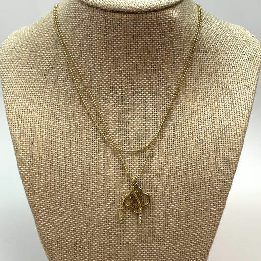 Designer Stella & Dot Gold-Tone Double Strand Rhinestone Charm Necklace image number 1