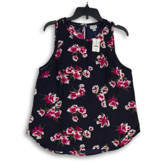 NWT J. Crew Womens Pink Navy Floral Round Neck Sleeveless Blouse Top Size 12 image number 1