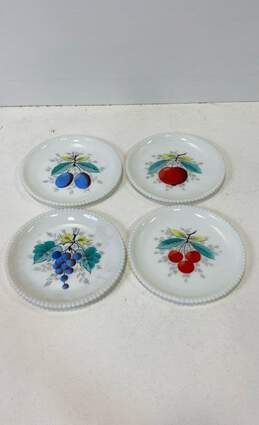 Lot of 4 Desert Plates Vintage Westmoreland Milk Glass Fruit with Beaded Edge 7"