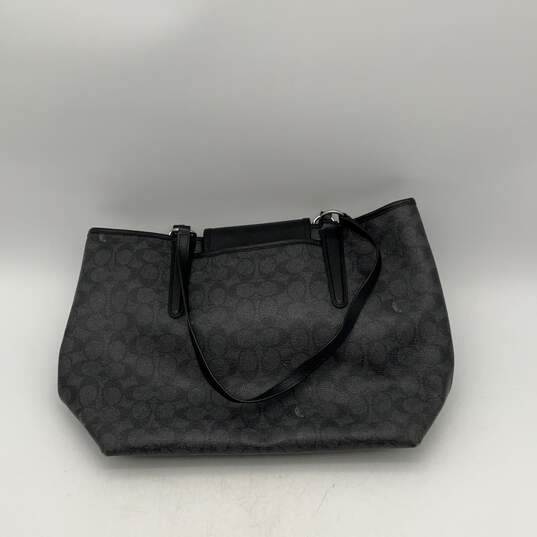 Coach Womens Black Leather Logo Charm Zipper Double Handle Tote Bag Purse image number 2