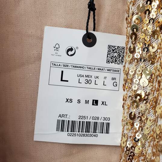 Zara Gold Sequins Wrap Dress Tied Waist Sz L image number 3