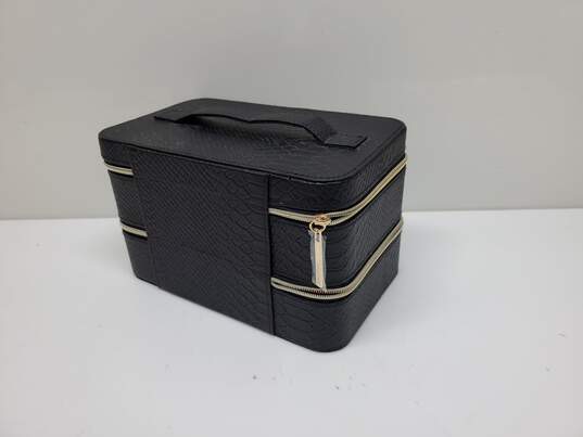 VTG Lancome Large Black Textured Hard Case Zipper Makeup/Cosmetic Organizer image number 3