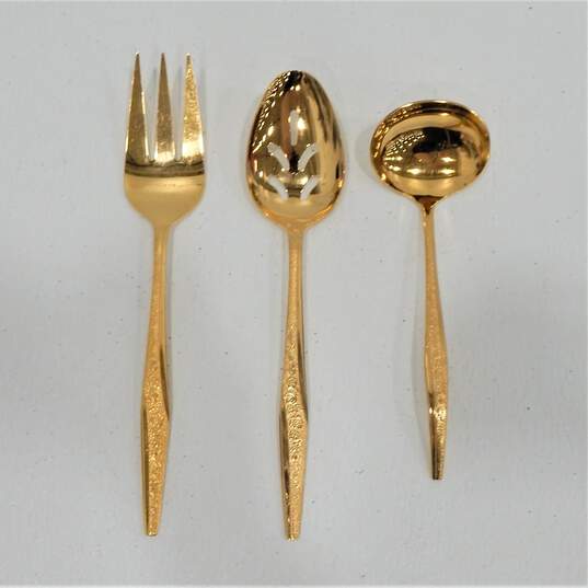 Vintage MCM Carlyle JH Golden Bouquet Gold Electroplate Stainless Flatware Set image number 7