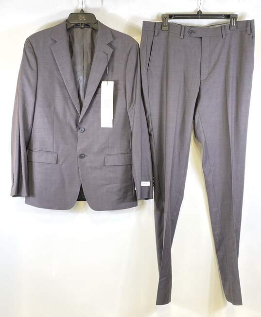 NWT Calvin Klein Mens Brown Single Breasted Two Button 2-Piece Suit Set Size 42R image number 1