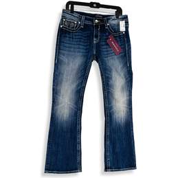 NWT Vigoss Womens Blue Denim Embellished Classic Fit Bootcut Leg Jeans Size 30
