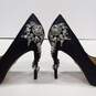 Badgley Mischka Black Satin Heels With Rhinestones Size 6.5 image number 6
