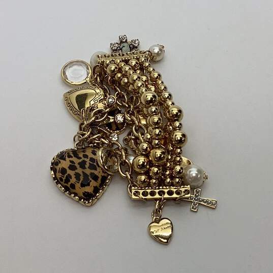 Designer Betsey Johnson Gold-Tone Leopard Heart Beads Charm Bracelet image number 2