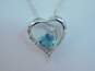 Contemporary 925 Faceted Blue Glass & Cubic Zirconia Heart Pendant Necklace & Aqua & Rhinestones Bar Drop Earrings 6.6g image number 3
