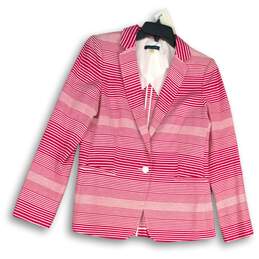 Tommy Hilfiger Womens Pink White Striped Long Sleeve One-Button Blazer Size 12