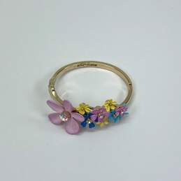 Designer Betsey Johnson Gold-Tone Multi Flowers Crystal Hinged Cuff Bracelet alternative image