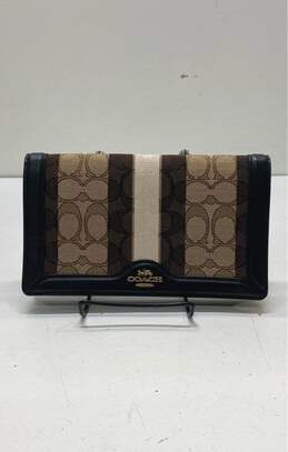 COACH Signature Stripe Leather Canvas Bifold Envelope Wallet