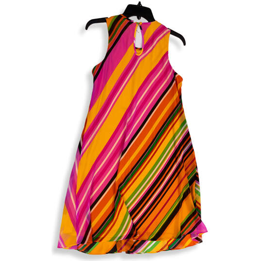 Womens Pink Orange Striped Colorful Sleeveless Round Neck A-Line Dress Sz 8 image number 2