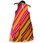 Womens Pink Orange Striped Colorful Sleeveless Round Neck A-Line Dress Sz 8 image number 2