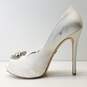 Badgley Mischka Ivory Satin Jeweled Peep Toe Pump Heels Shoes Size 7.5 M image number 2