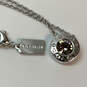Designer Coach Silver-Tone Link Chain Crystal Cut Stone Pendant Necklace image number 4