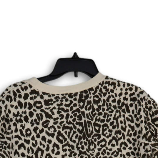 Womens Black Beige Cheetah Print Long Sleeve V-Neck Pullover Sweatshirt Size M image number 4