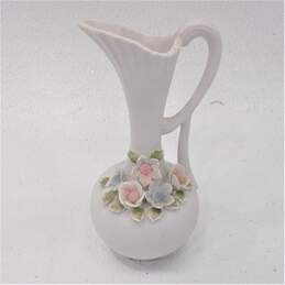 2 Vintage Bisque Bud Vases Arnart Mid Century Porcelain Blue Pink Rose alternative image