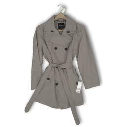 NWT Relativity Womens Trench Coat Long Sleeve Belted Double Breasted Beige Sz 1X