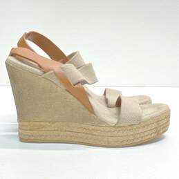 Tory Burch Tan Canvas Strap Espadrille Wedge Heels Shoes Size 8.5 B