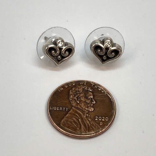 Designer Brighton Silver-Tone Crystal Heart Shape Stud Earrings image number 2