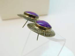 Taxco Mexico 925 Southwestern Faux Sugilite Cabochon Stamped Post Earrings alternative image