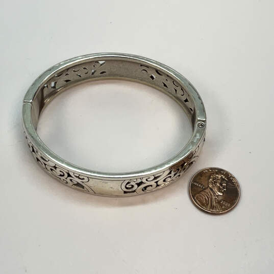 Designer Brighton Silver-Tone Swirl Scrollwork Hinged Bangle Bracelet image number 3