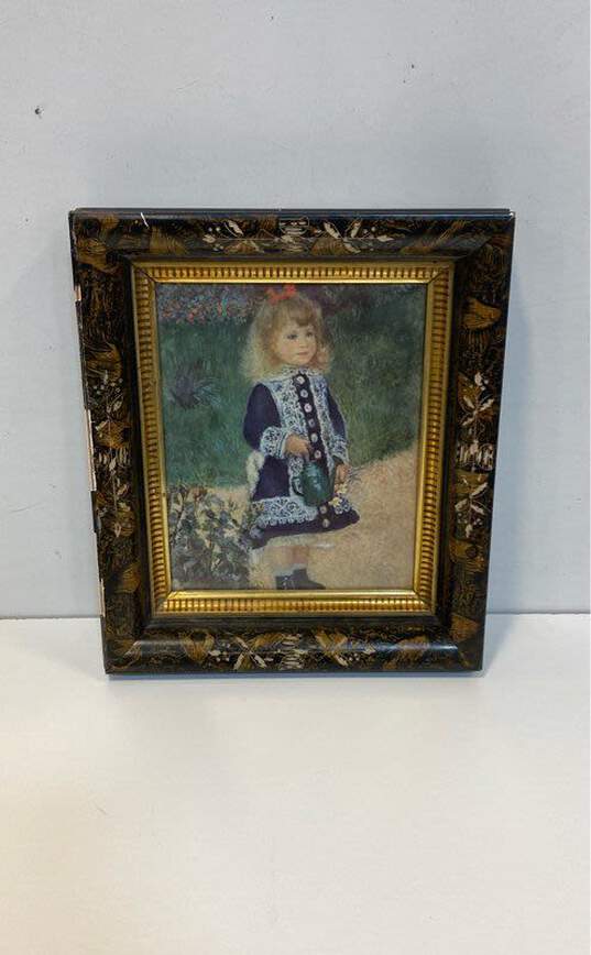 Girl with a Watering Can with Vintage Frame Print by Renoir Impressionist Framed image number 1