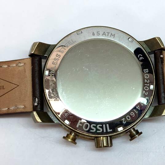 Designer Fossil BQ-2102 Brown Leather Strap Gold-Tone Analog Quartz Wristwatch image number 4