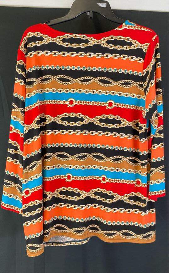 Bob Mackie Womens Multicolor Long Sleeve Round Neck Graphic Blouse Top Size 1X image number 2
