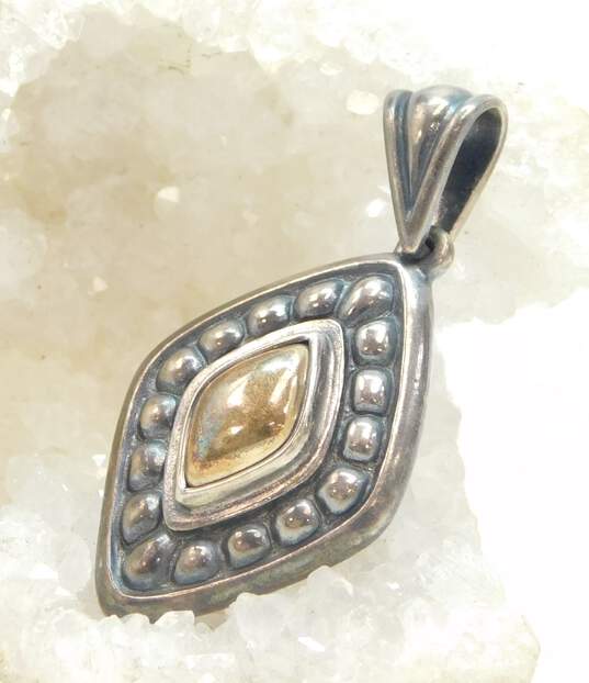 Retired James Avery 925 Sterling Silver & 14k Yellow Gold Bead Diamond Shape Pendant 9.1g image number 3