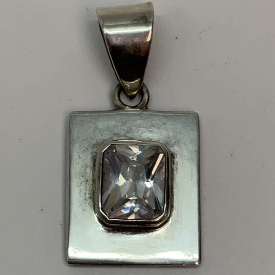 Designer Silapda 925 Sterling Silver Cubic Zirconia Rectangle Chain Pendant image number 3