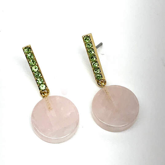 Designer J. Crew Gold-Tone Pink Circular Crystal Stone Drop Earrings image number 1